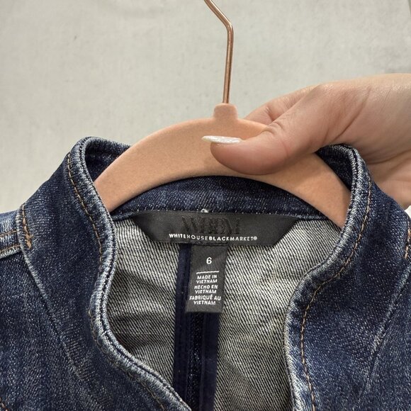 White House Black Market Jacket Womens 6 Blue Denim Olive Military Utility - Picture 2 of 9